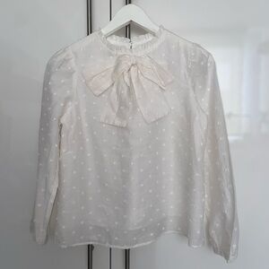 Zara White Tie Front Bib Collar Blouse